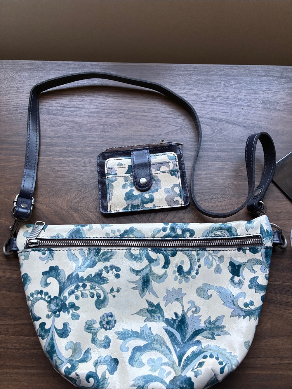Patricia Nash Blue and White Floral Crossbody Bag and matching wallet